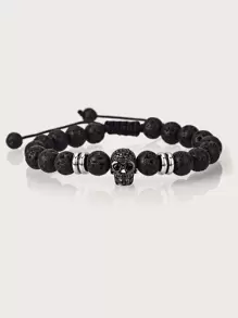 1pc Braided Stone Skull Bracelet - Black - View 1