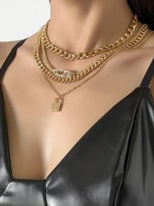 4入組鏈條樣式項鍊 - 金黃色 - 查看 2