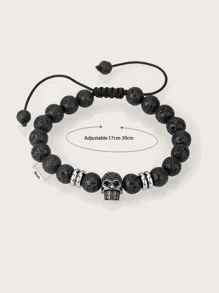 1pc Braided Stone Skull Bracelet - Black - View 2