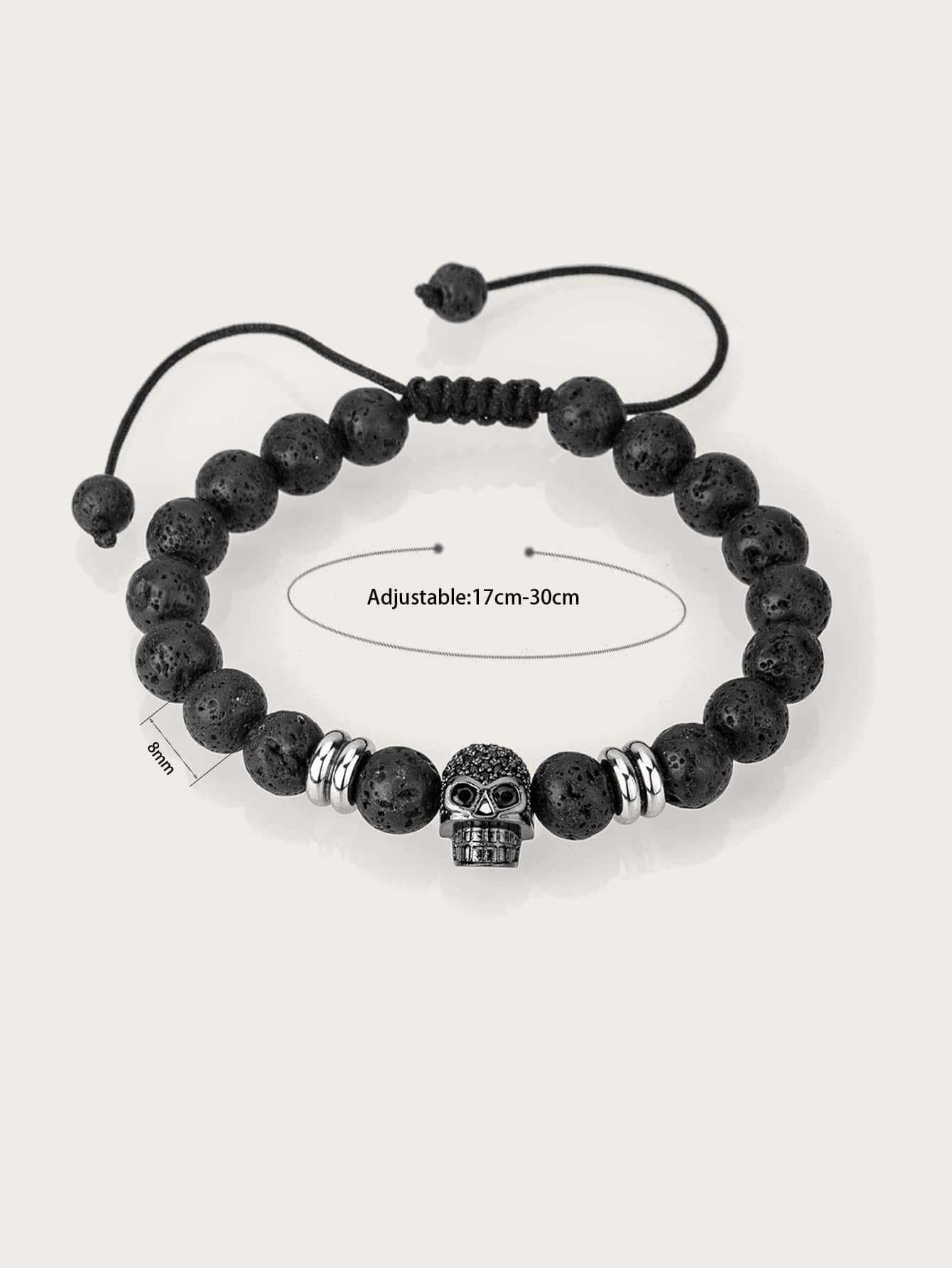 1pc Braided Stone Skull Bracelet - Black - View 2