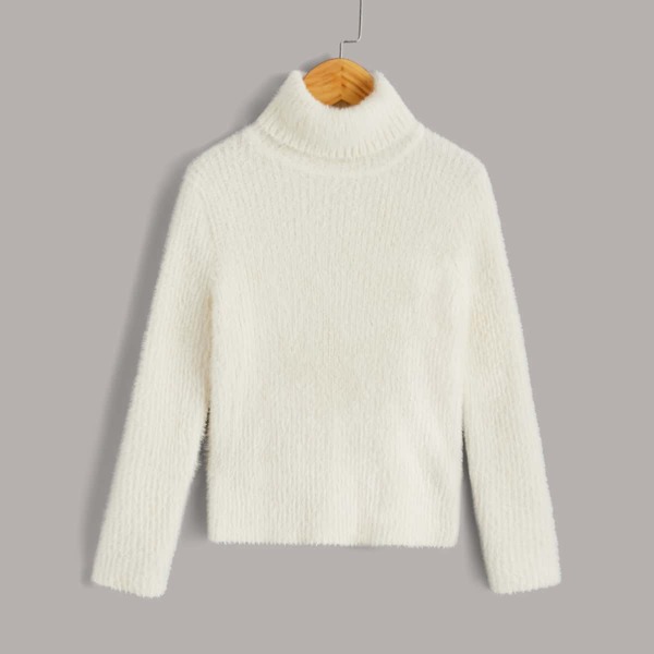 

Girls Solid Turtleneck Sweater, Beige