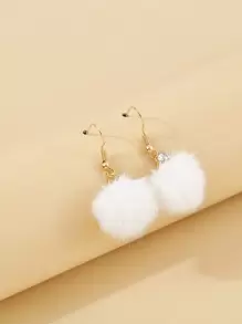 Christmas Pom-pom Drop Earrings - White - View 1