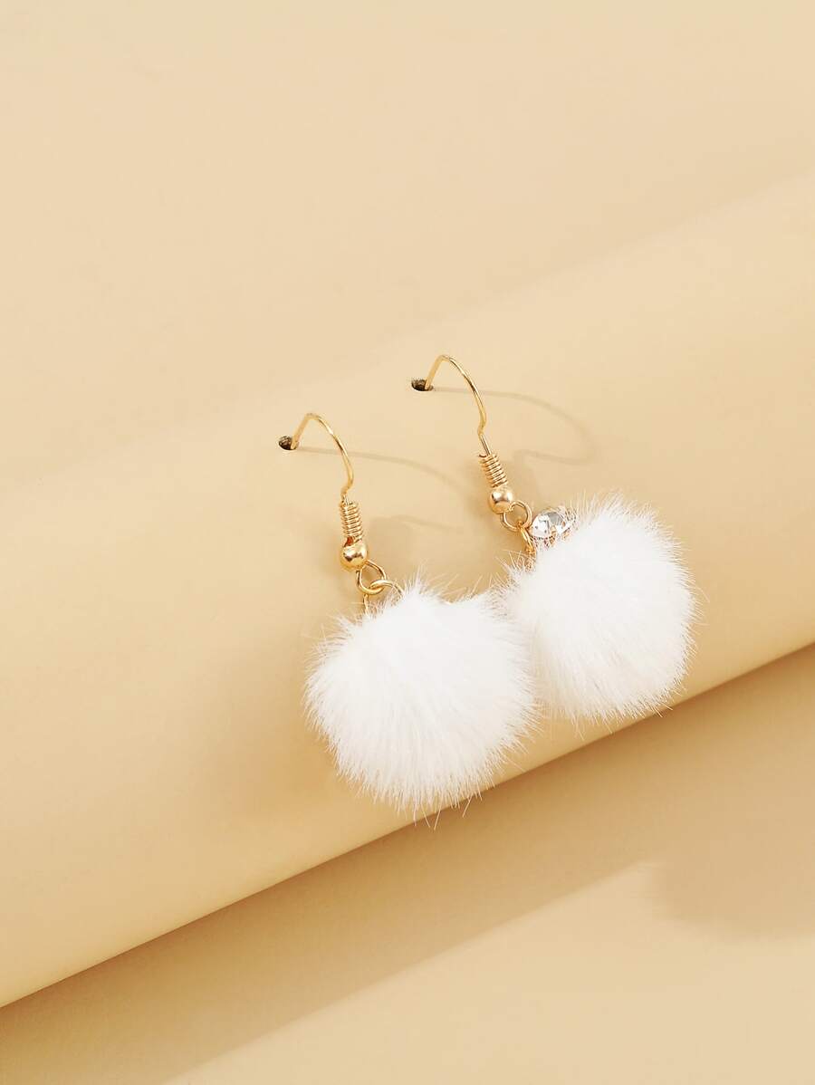 Christmas Pom-pom Drop Earrings - White - View 1