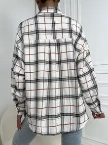 EMERY ROSE 格紋落肩袖前排扣前口袋襯衫 - 米色 - 查看 2