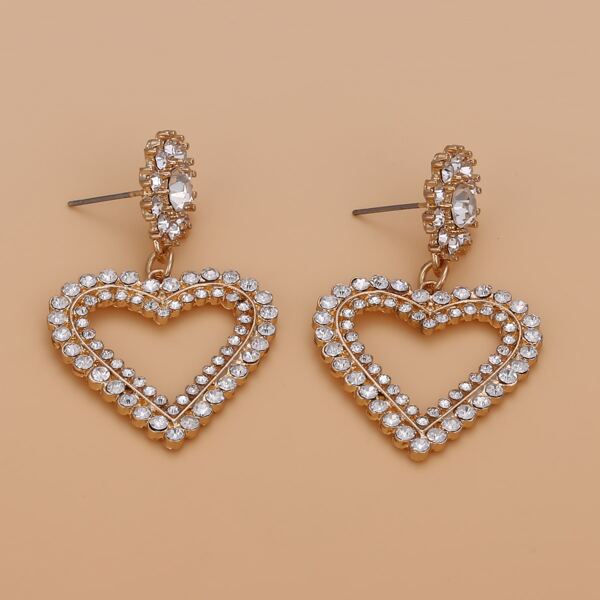 

Rhinestone Heart Drop Earrings, Gold