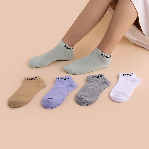 

5pairs Letter Graphic Ankle Socks, Multicolor
