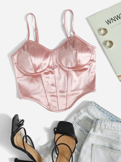 Curved Hem Satin Cami Top