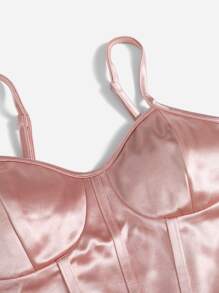 Chiquease 弧形下擺緞面吊帶上衣 - 淺粉色 - 查看 3