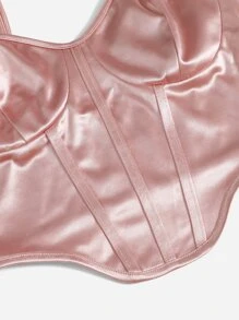 Chiquease 弧形下擺緞面吊帶上衣 - 淺粉色 - 查看 5