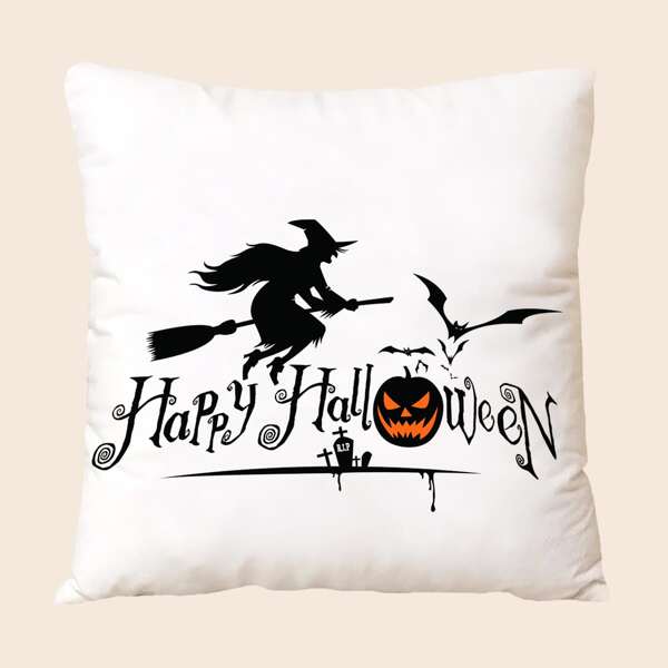 

Halloween Slogan Graphic Cushion Cover Without Filler, White