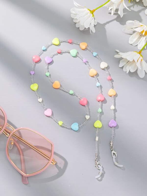 1 pieza Cordón de gafas de cuentas de colores con decoración aleatoria de mariposas, corazones y lazos