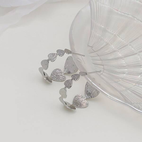 

Heart Decor Cuff Hoop Earrings, Silver