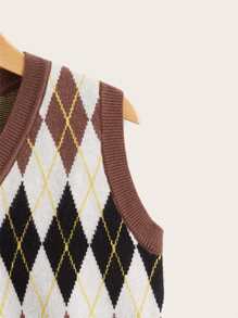 SHEIN Toddler Girls Argyle Pattern Sweater Vest - Multicolor - View 3