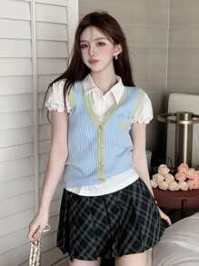 格子百褶裙裤 - 彩色 - 查看 1