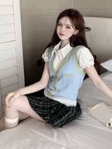 格子百褶裙裤 - 彩色 - 查看 2