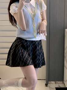 格子百褶裙裤 - 彩色 - 查看 3