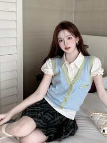 格子百褶裙裤 - 彩色 - 查看 4