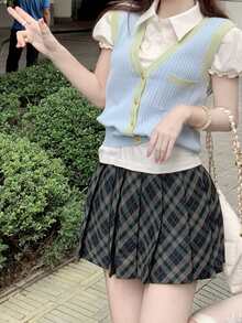 格子百褶裙裤 - 彩色 - 查看 5