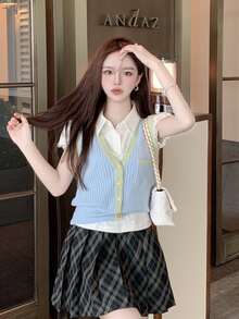 格子百褶裙裤 - 彩色 - 查看 7