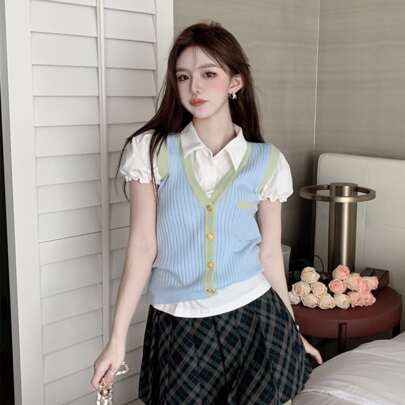 프레피 플리티드 타탄 여자 반바지
