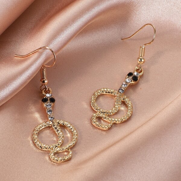 

Rhinestone Snake Drop Earrings, Gold