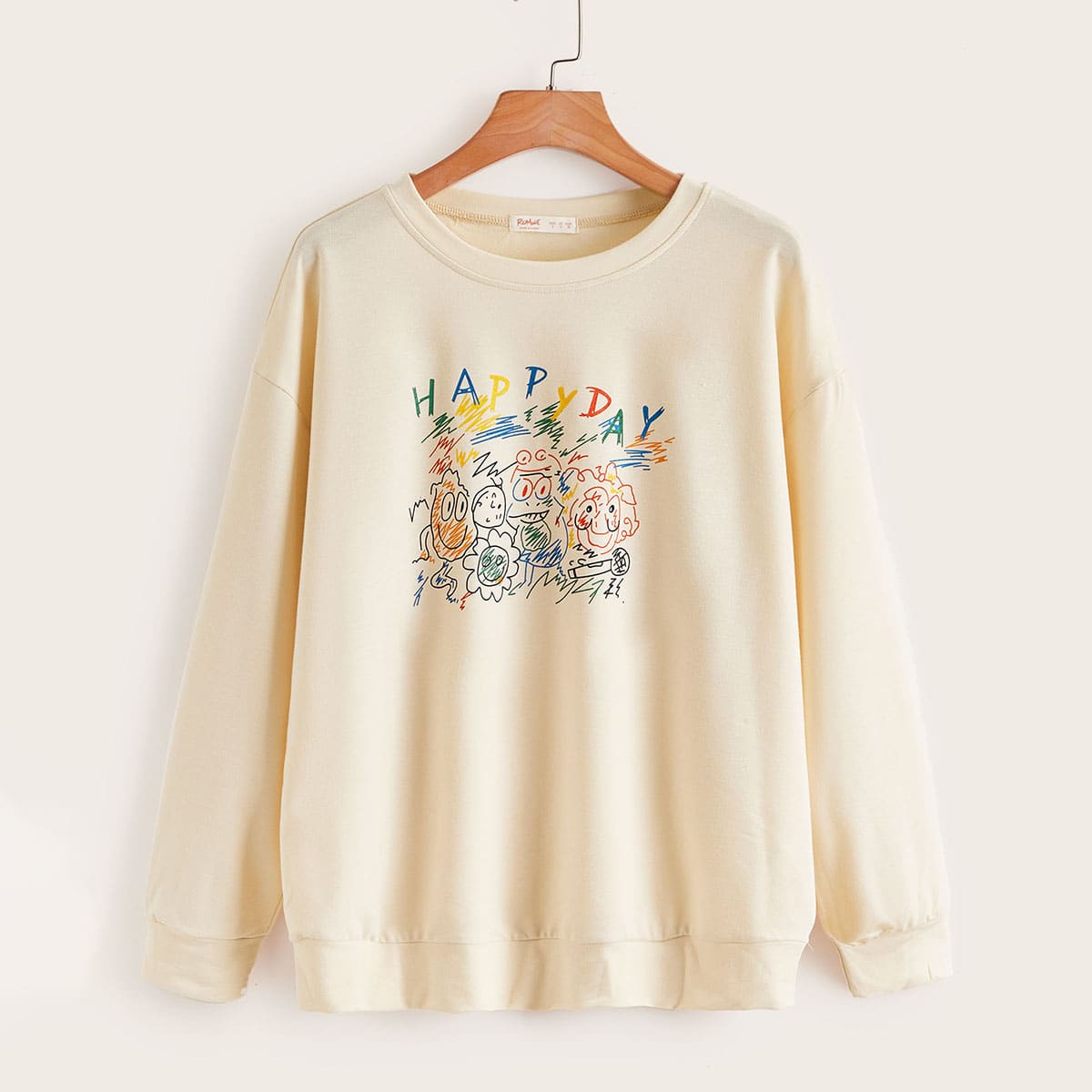 

Letter Cartoon Graphic Sweatshirt, Apricot
