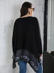 SHEIN LUNE Camiseta con estampado geométrico bajo asimétrico - Negro - Ver 2