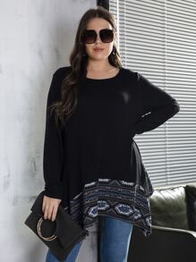 SHEIN LUNE Camiseta con estampado geométrico bajo asimétrico - Negro - Ver 3
