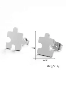 Stainless Steel Puzzle Stud Earrings - Silver - View 4