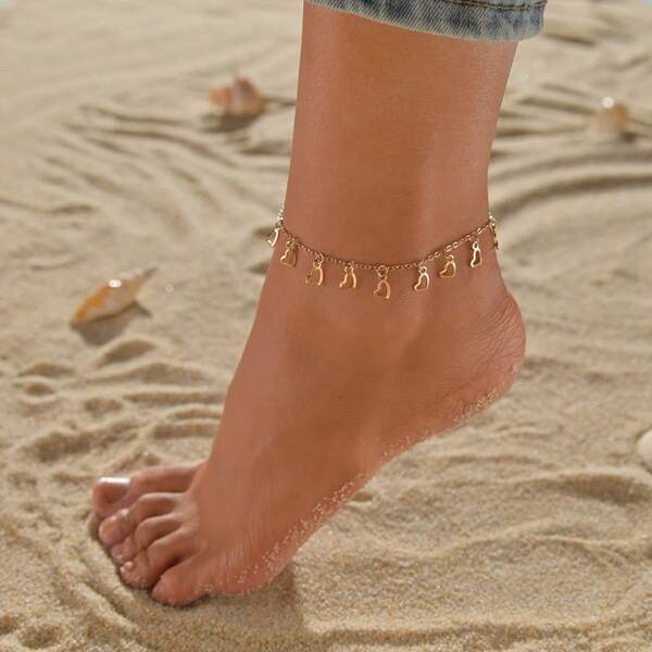 

Heart Charm Chain Anklet, Gold