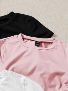 SHEIN EZwear 3 piezas Camiseta con cordón fruncido lateral - Multicolor - Ver 5