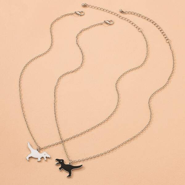 

2pcs Dinosaur Charm Necklace, Multicolor