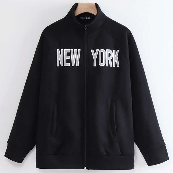 

Letter Graphic Raglan Sleeve Sweatshirt, Black