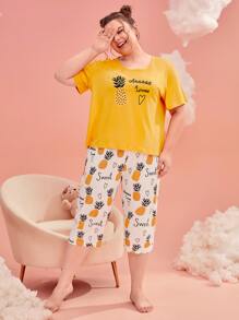 Plus Pineapple Print Tee & Trousers Pyjama Set - Multicolor - View 1