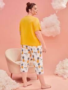Plus Pineapple Print Tee & Trousers Pyjama Set - Multicolor - View 2