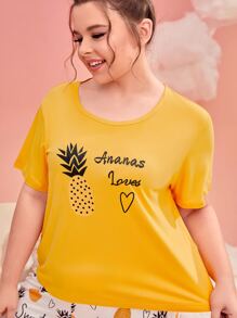 Plus Pineapple Print Tee & Trousers Pyjama Set - Multicolor - View 4