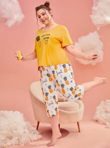 Plus Pineapple Print Tee & Trousers Pyjama Set - Multicolor - View 5
