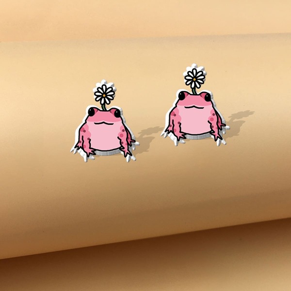 

Cartoon Frog Stud Earrings, Pink