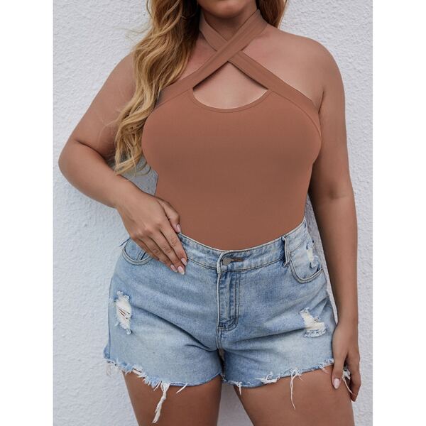 

Plus Criss Cross Halter Top, Mocha brown