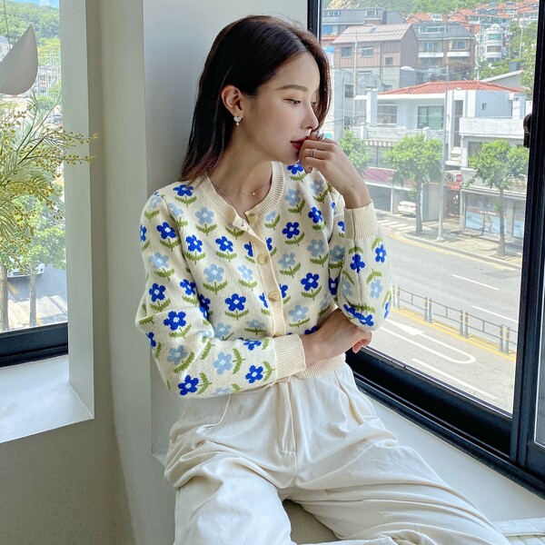 

Floral Pattern Crop Cardigan, Multicolor