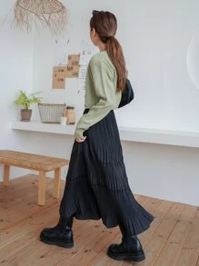 DAZY High Waist Plisse Ruffle Hem Skirt Fall