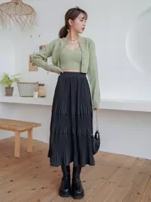 DAZY High Waist Plisse Ruffle Hem Skirt Fall