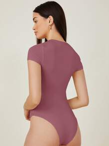 SHEIN BASICS Solid Slim Tee Bodysuit/Summer - Rusty Rose - View 2