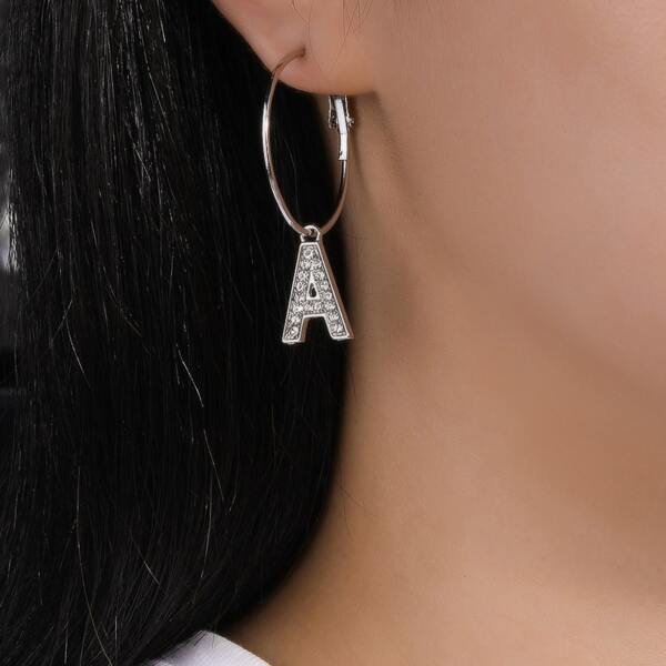 

Rhinestone Letter Drop Earrings, Silver