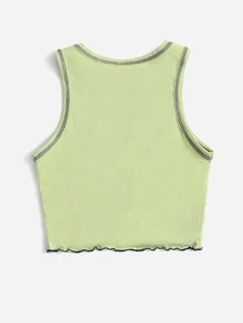 SHEIN 女孩花卉圖案和標語圖案背心上衣 - 薄荷綠 - 查看 2