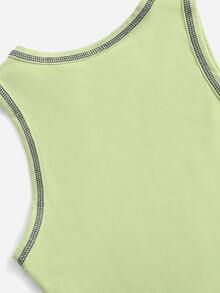 SHEIN 女孩花卉圖案和標語圖案背心上衣 - 薄荷綠 - 查看 3