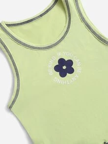 SHEIN 女孩花卉圖案和標語圖案背心上衣 - 薄荷綠 - 查看 4