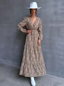 SHEIN Clasi Vestido de una sola hilera con estampado floral, volantes en el bajo