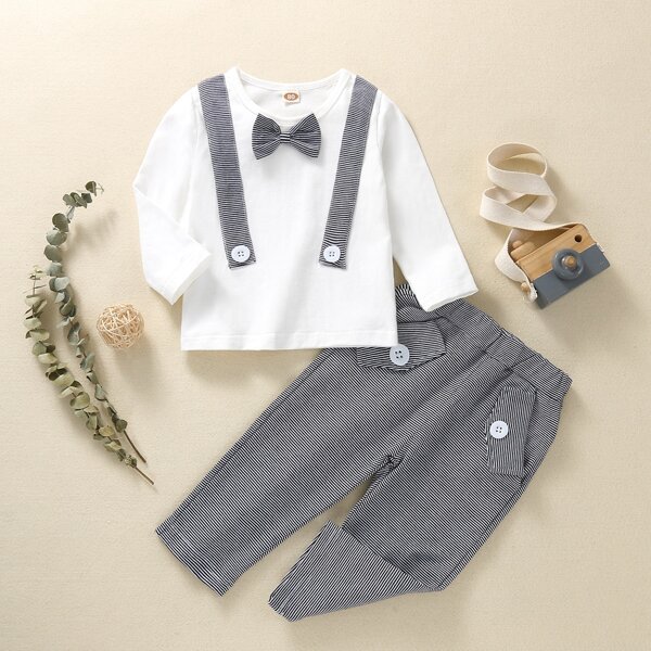 

Baby Striped Bow Front Tee & Pants, Multicolor