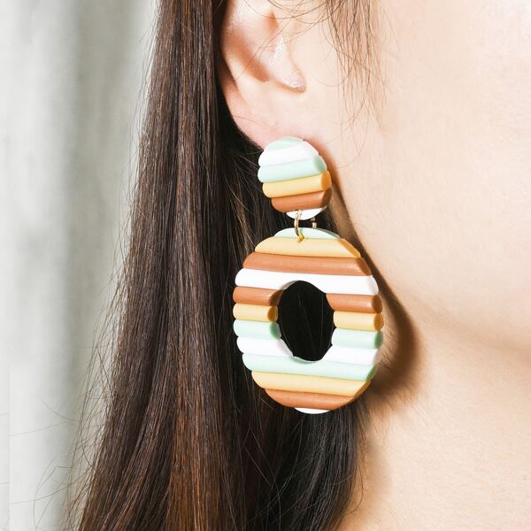 

Color Block Round Drop Earrings, Multicolor